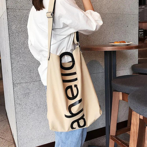 Cartera Bolso Mujer Grandes Tote Bag Lona Moda Diseño Color Beige Diseño De La Tela Lisa