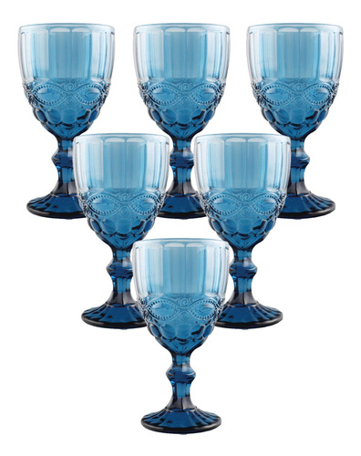 Set Copa Vino Tallada Ana 8x15,5cm Azul