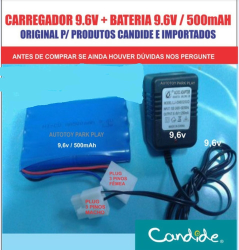 Bateria 9.6v 500mah + Carregador 9.6v (plug Triplo)