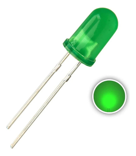 10 Conector Luz Pisca Led Difuso Botão 5mm Cor Verde