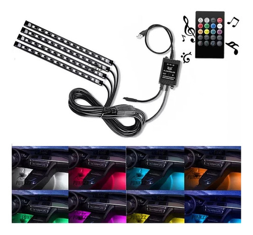 Tiras 48 Led Rgb Interior Control Remoto Luz Para Auto Usb