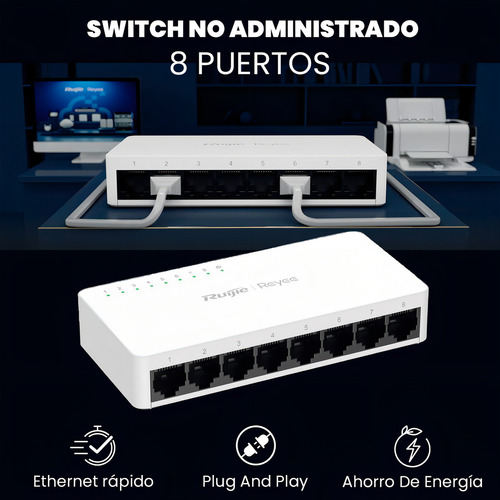 Switch No Poe No Administrado, Con 8 Puertos 10/100 Mbps