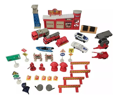 Juego Auto Express Wheels Super Playset Bomberos 35 Piezas Rojo