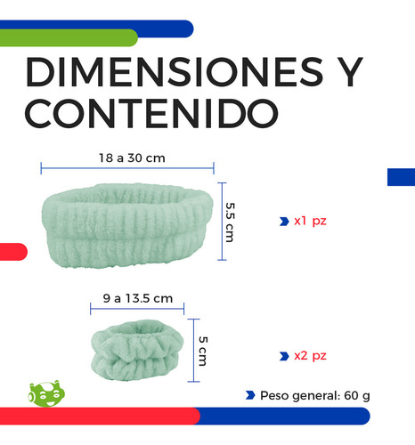 Kit Diadema Sin Moño Slim Company De Pelo Y Muñequeras Microfibra Para Skincare El Cuidado Facial Y Maquillaje Spa En Casa Color Verde