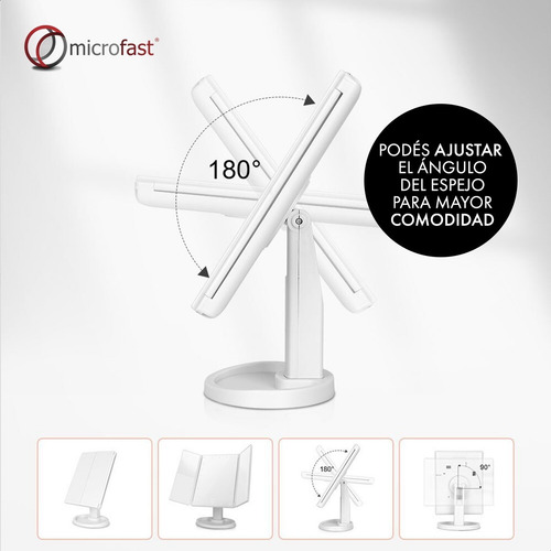 Imagen 5 de 10 de Espejo Táctil 180º 22 Luces Led Aumento Plegable Maquillaje