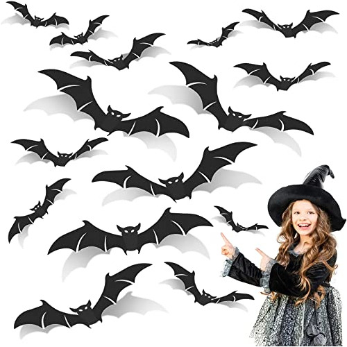 Dptoyz 72 Pcs Halloween Bats Decoración, 4 Tamaños 3d 9w6go
