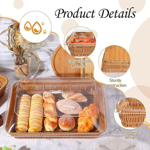 New Wicker Fruit Bread Basket With Acrylic Lid For