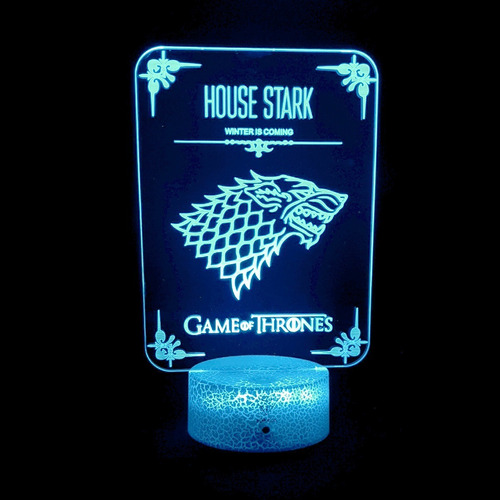 Lámpara 3d House Stark Got Base Agrietada + C. Remoto+ Pilas