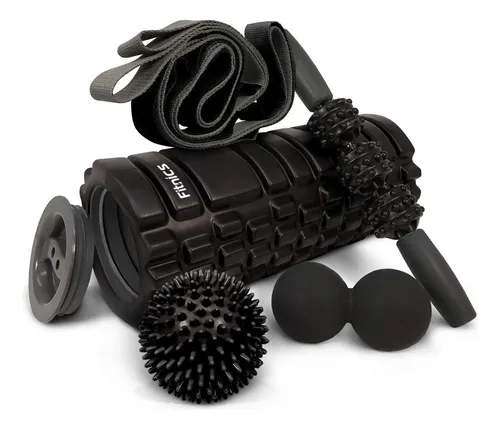 Rolo Rodillo Fitnics foam roller masajeador pilates set full color negro