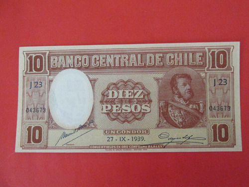 Billete Chile 10 Pesos Firmado Mora -meyerholz Año 1939