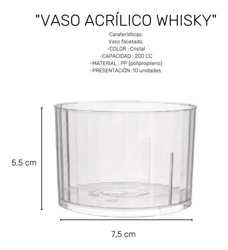 Imagen 2 de 10 de Vaso Whisky X 10 Acrílico Postre Descartable Transparente
