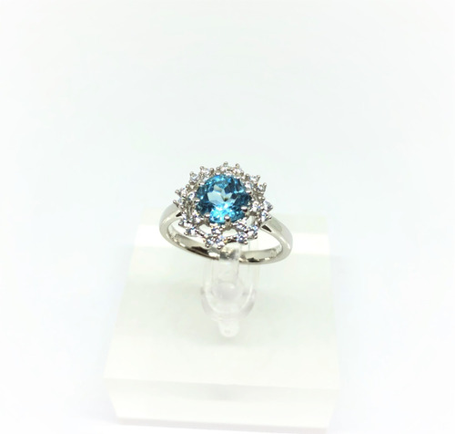 Anillo De Plata Fina Con Topacio Skyblue Genuino T15