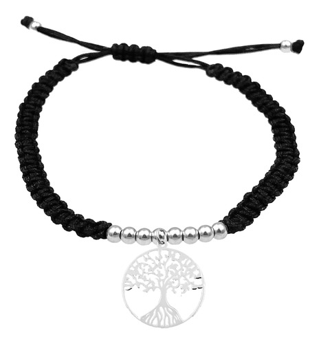 Pulsera Bolitas Arbol De La Vida Mediano Plata 925 Negra