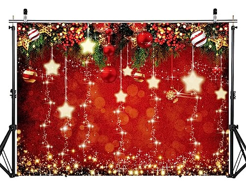 Dhxxsc 7x5ft Red Christmas Backdrop Sparkling Stars Nmf6t