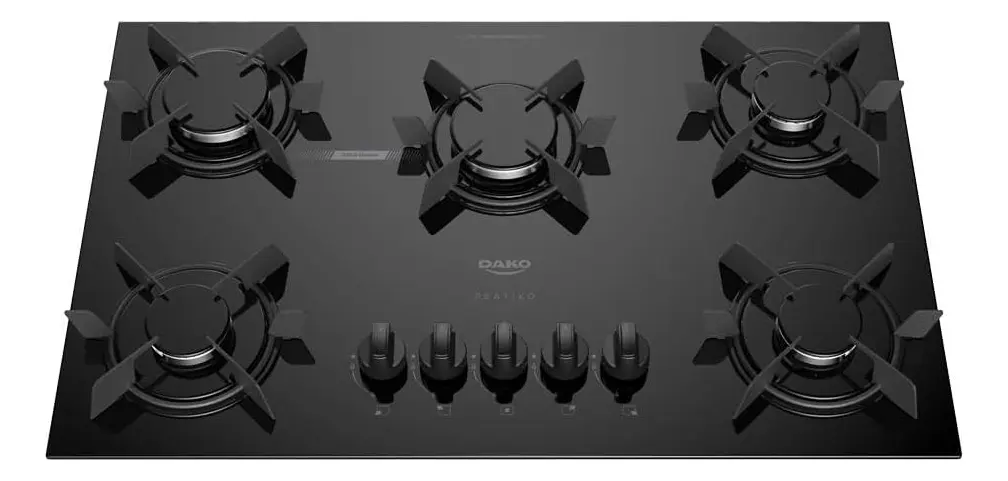 Cooktop 5 Bocas Dako Pratiko com Mesa de Vidro Acendimento Super Automático e Mega Chama Preto Bivolt