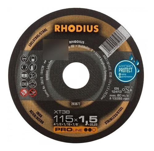 Disco De Corte Metal 4 1/2  115 X 1.5 Mm Rhodius X 5 Unid