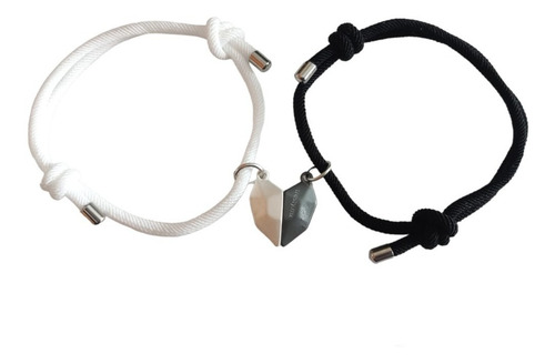 Pulseras Para Pareja Corazón De Imán Negro Blanco Ajustables
