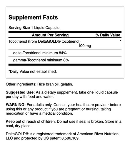 Swanson Suplemento de Tocotrienols Doble potencia 100 Mg por cápsula 60 cápsula sin sabor
