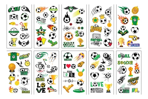 20 Hojas De Tatuajes Temporales De Fútbol | 156 Dibujos Luminosos | Regalo Para Niños Y Cumpleaños