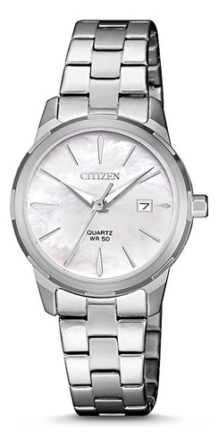 Reloj Citizen Mujer Clasico Calendario Eu607051d Color de la malla Plateado Color del bisel Plateado Color del fondo Blanco