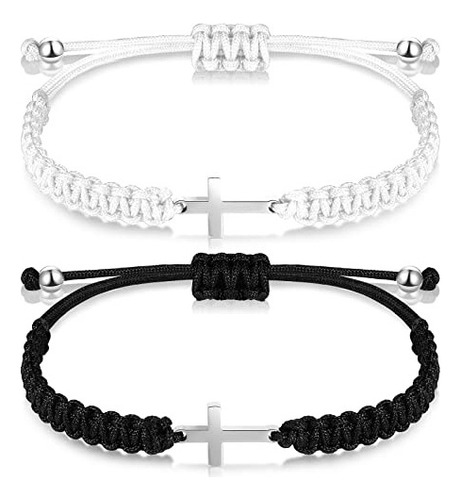 Juego De 2 Pulseras Cruz En Blanco Y Negro Para Parejas