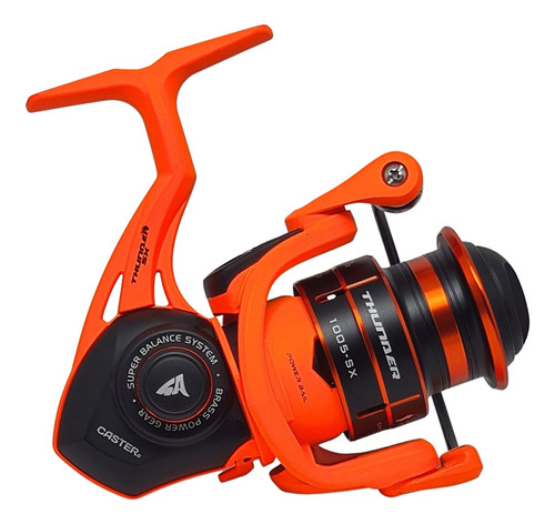 Micro Reel Caster Thunder 1005 Sx Pesca Pejerrey 5 Rulemanes Color Naranja/negro