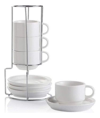 Set De Tazas Y Platos Sweejar De Porcelana, Blanco