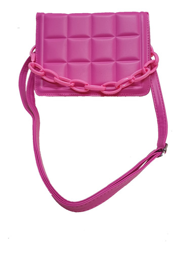 Bolsa Feminina Elegante Crossbody Pequena Quadrada Com Aba Acambamento Dos Ferragens Níquel Cor Rosa-chiclete Desenho Do Tecido Geométrico