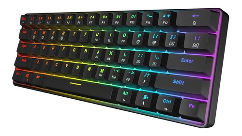 Teclado gamer HK Gaming GK61 QWERTY Gateron Optical Silver inglés US color negro con luz RGB