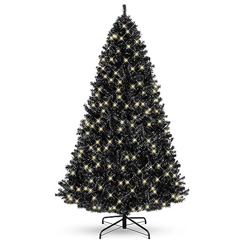 Árbol De Navidad Negro Preiluminado De 9 Pies, Decoración Na