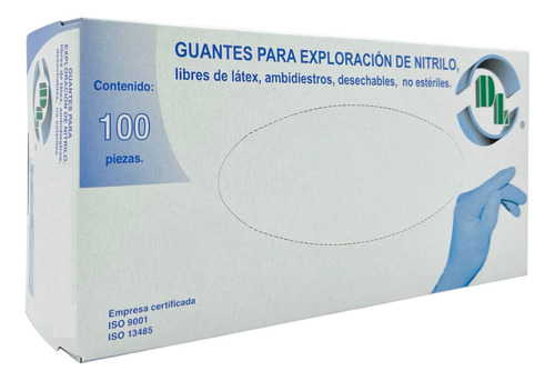 100 Guantes Para Exploración Nitrilo Sin Látex Talla Grande Color Azul
