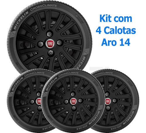 4x Calota Fiat Mille Palio Siena Uno Aro 14 Preto 093cb