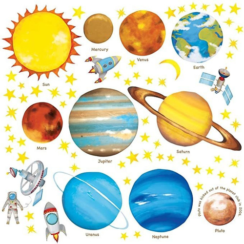Decowall Ds-8007 Los Planetas En El Espacio Kids Pared Adhes
