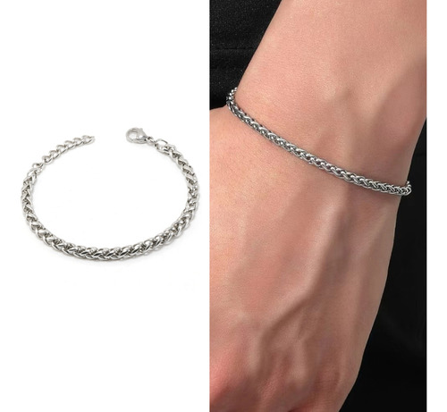 Pulseira Masculina Aço Inoxidável Cor Prata Ajustável Cor Prateado Diâmetro 20 Cm