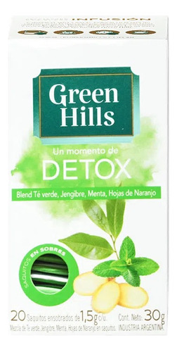 ! Te Green Hills Detox Menta Y Jengibre 20 Saquitos