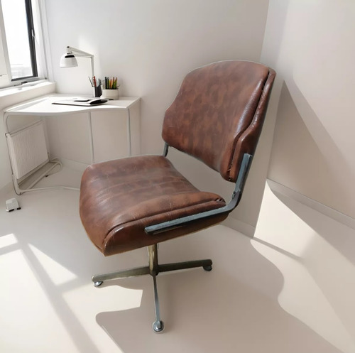 Sillón De Oficina Giratorio Cuerina Marrón Cuerina (Usado)