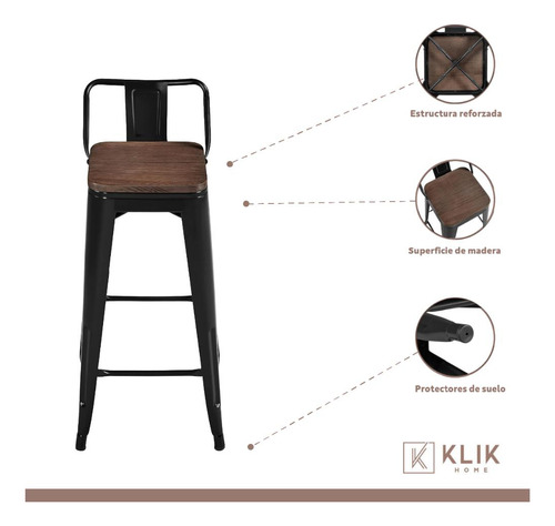 Taburete Tolix Negro Alto - Asiento De Madera