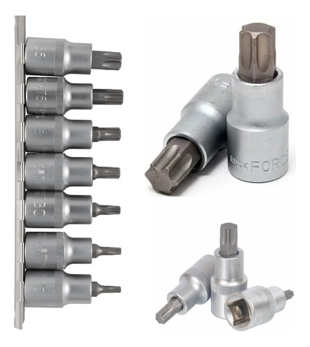 Jogo De Soquetes Bits Torx T20 A T55 Encaixe 1/2  Com 7 Pçs.