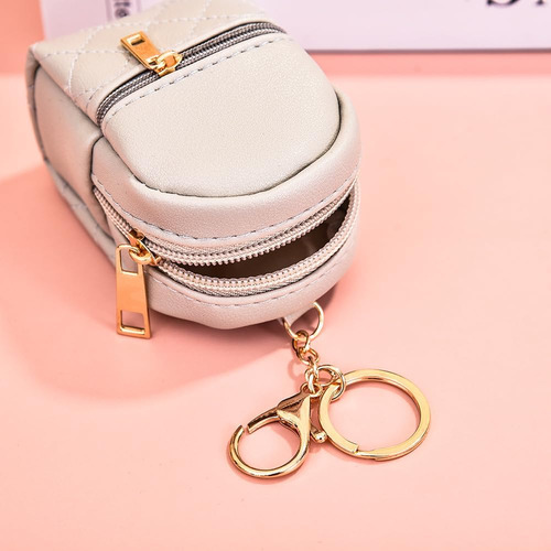 Monedero Llavero De Cuero Pu - Mochila Mini Gris
