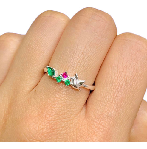 Anillo Colibri En Jardin Con Cubic Rosa Y Verde Ap 416