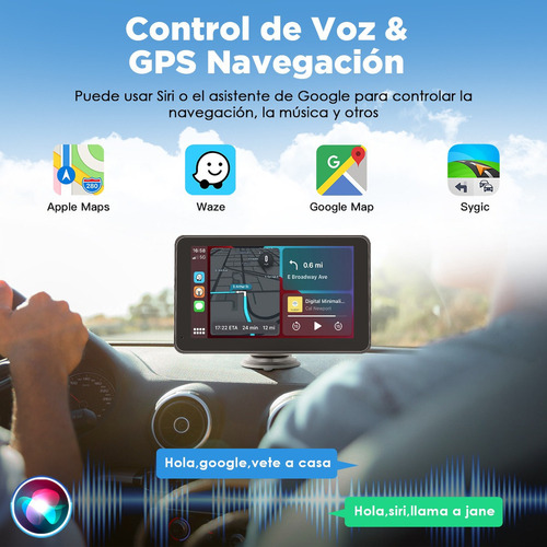 Autoestéreo Portátil Con Android Carplay 7in Para Auto Bt Fm