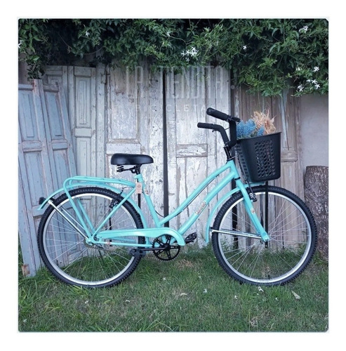 Bicicleta paseo femenina La Tiendita Paseo Full R26 frenos v-brakes color verde con pie de apoyo  