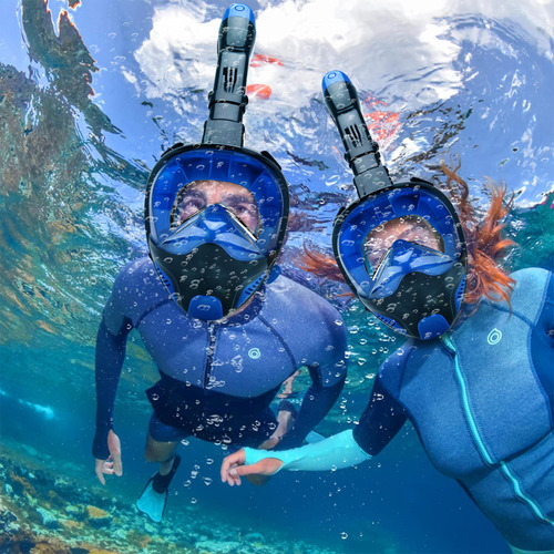 New Hawaii Máscara Mergulho Full Face Com Snorkel Suporte Gopro Camera Cor Azul P/m