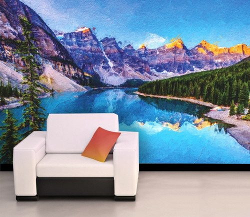 Papel Parede Adesivo Decorativo Paisagem Montanha Estilizado