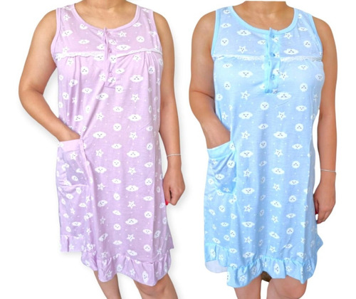 Pijama Mujer Verano Algodón Vestido De Dormir Con Bolsillo