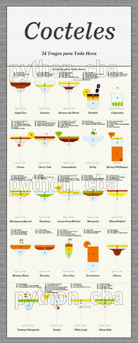 Póster 24 Cocteles Tragos Bebidas Para Toda Hora - Recetas