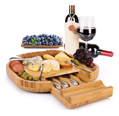 Bamboo Cheese Board Set Cheese Plate 16 '' X 13 '' With Inte