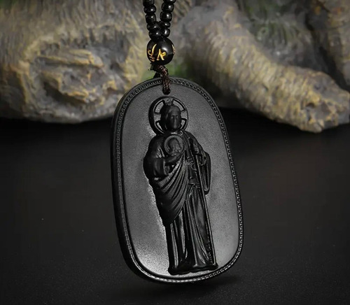Collar De San Judas Tadeo Obsidiana -shofy Negro