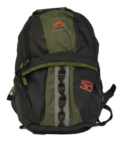 Mochila Campus 30 Litros Trilhas & Rumos Trabalho Escola Cor Verde com Preto Desenho do tecido Liso/Preto