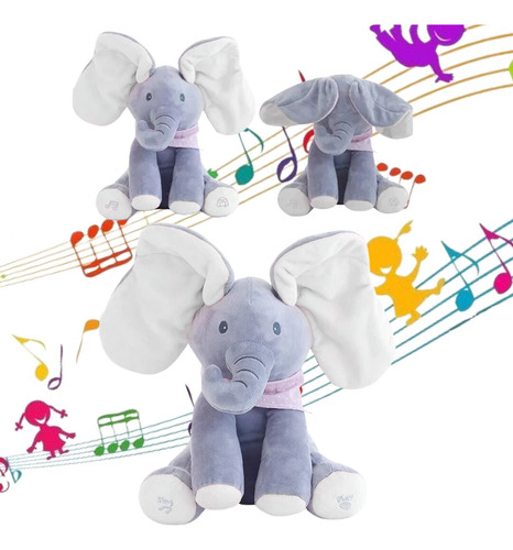 Juguete Interactivo Bebe Peluche Elefante Musical Peek A Boo